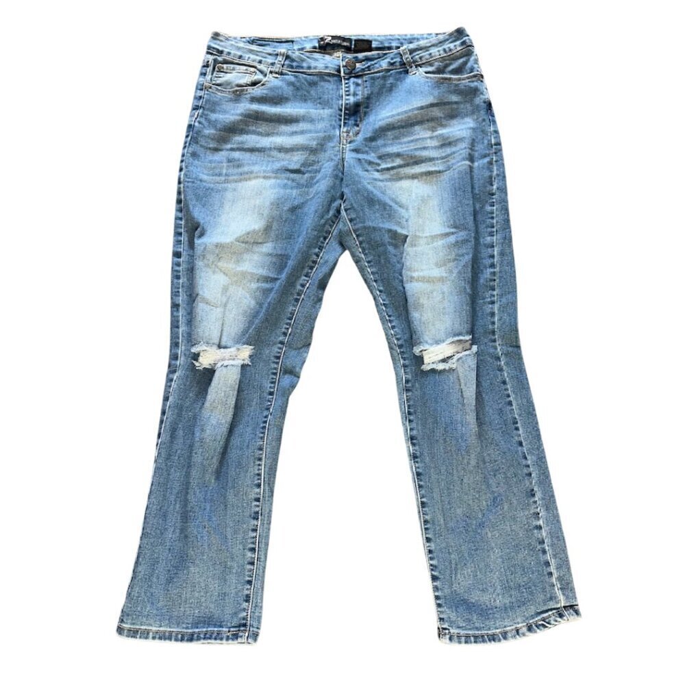 Rock & Royal Women's Jeans Size 18 Straight Leg Distressed Medium Blue Wash